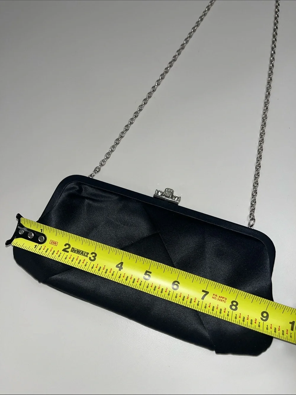 Saks Fifth Avenue Black Satin Jeweled Clasp Evening Clutch / Crossbody